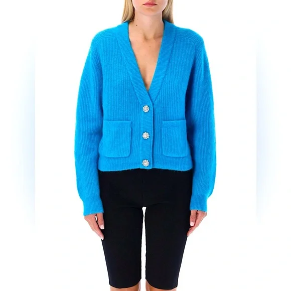 GANNI Soft Knit Cardigan With Crystal Buttons - Picture 2 of 9